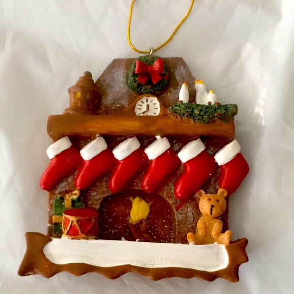 4” x 3-1/2” Handcrafted Stone Resin Sparkly Fireplace Christmas Ornament - Picture 3 of 5